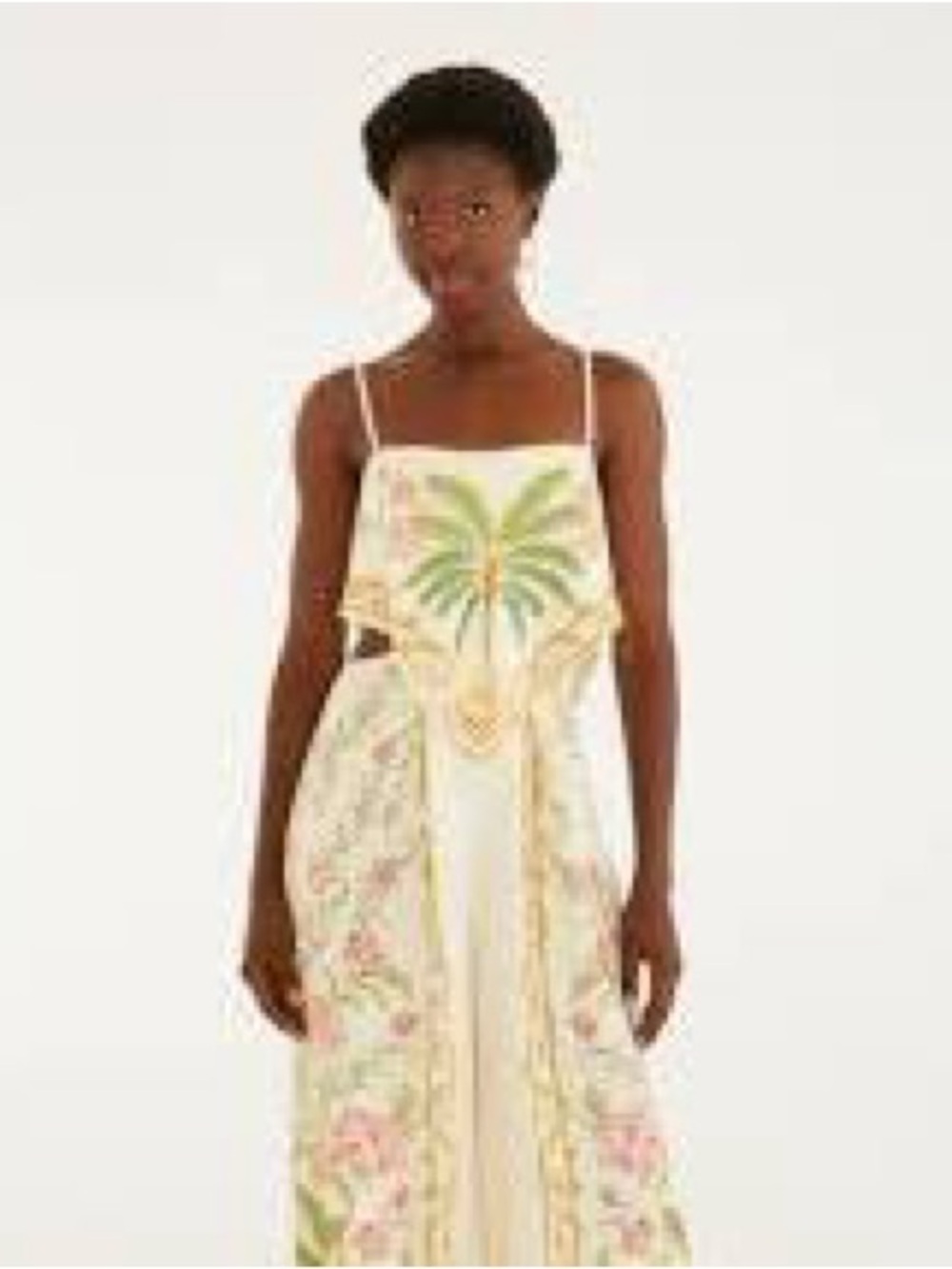 FARM Rio White Maxi Dress with Green Palm & Pink Floral Print